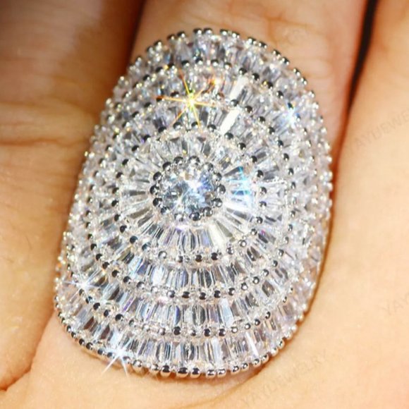 Jewelry - NEW 21 CT Silver Baguette Round Diamond Ring